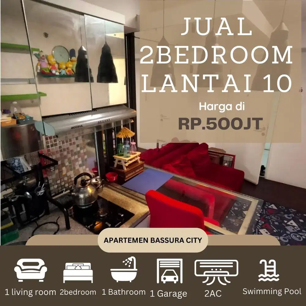 Jual 2 kamar murah full furnished SHM apartemen bassura city