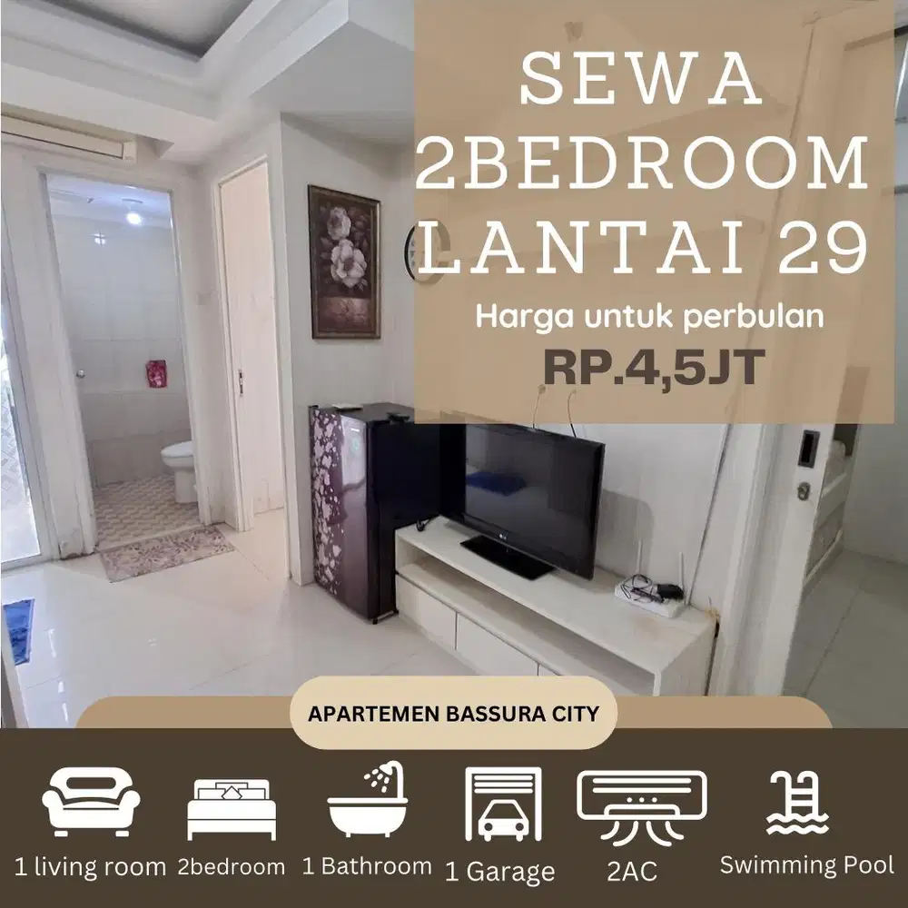 sewa 2 kamar full furnish bulanan apartemen bassura city