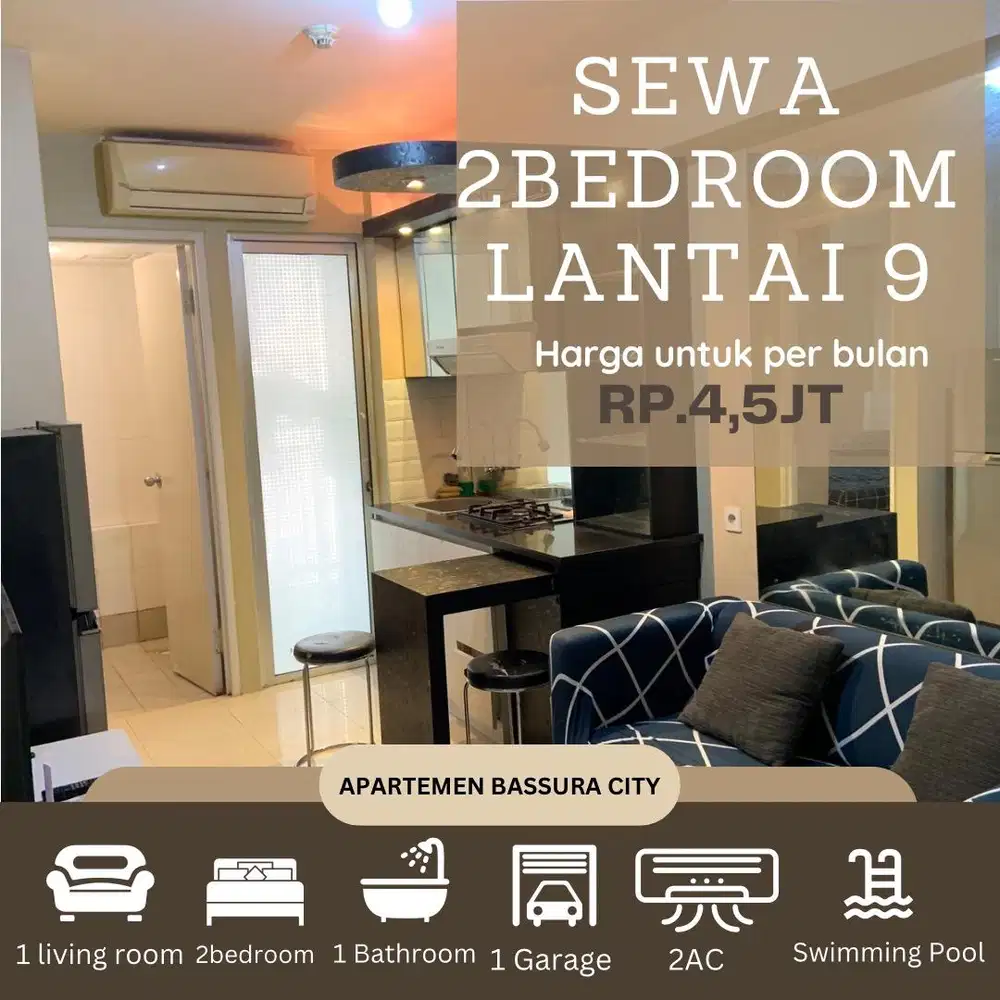 sewa 2 kamar full furnis bulanan dekat mall apartemen bassura city