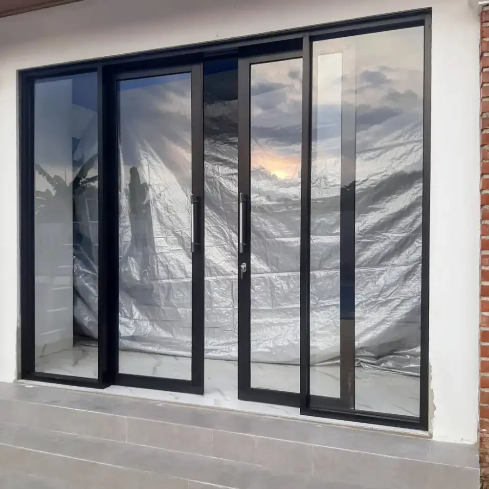Pintu sleading double Almunium 5m design Kana kiri kaca mati