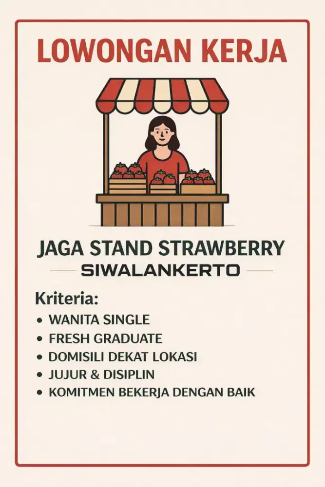 Loker Lowongan Kerja JAGA STAND STRAWBERRY SIWALANKERTO