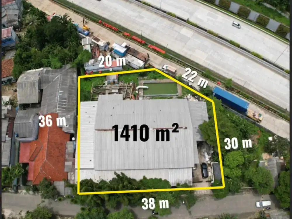 JUAL MURAH Tanah 1410 meter Bonus Workshop 500 meter ke Gate tol Serpong Cinere