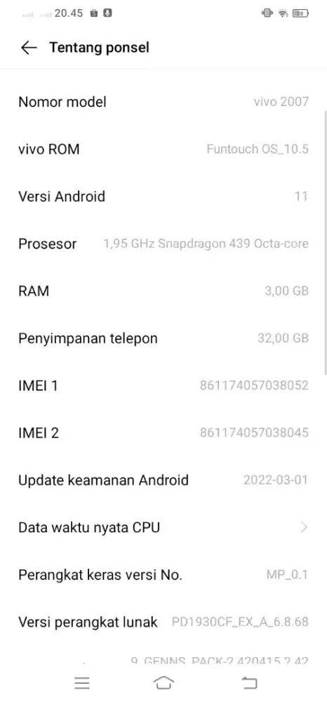 Vivo 2007 minus tc retak sedikit , tetapi normal sinyal ilang2an