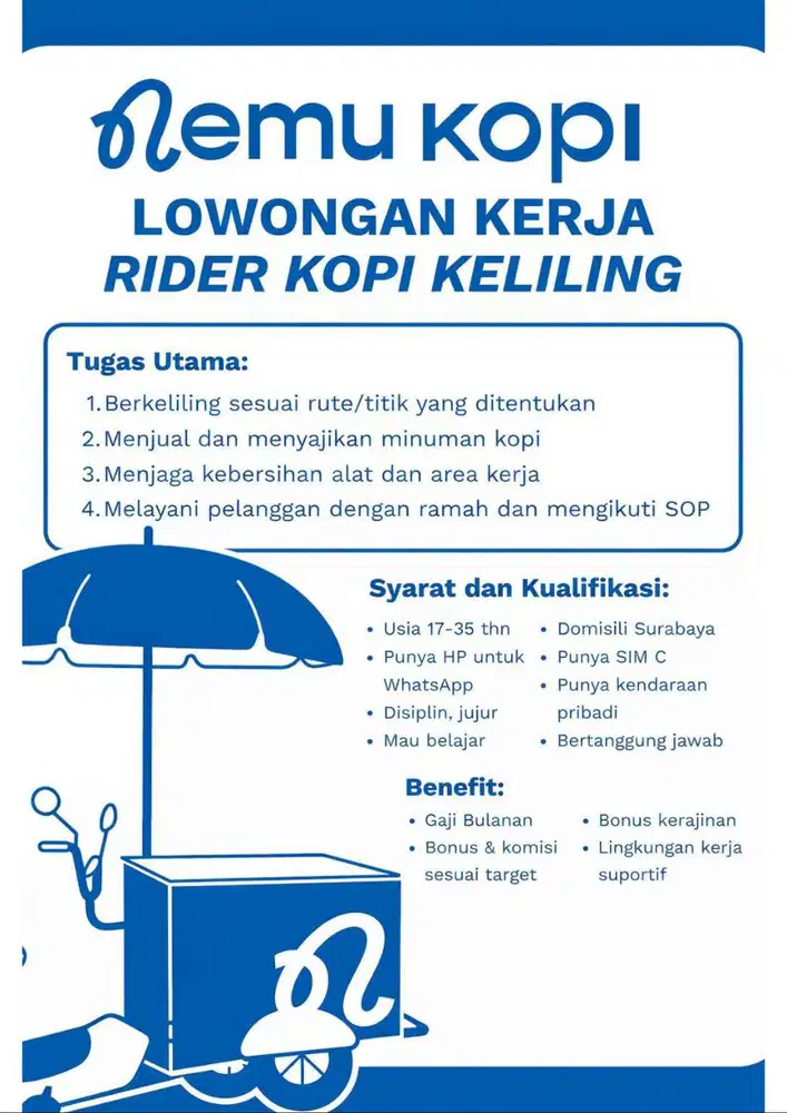 Dicari Rider/Driver Kopi Keliling