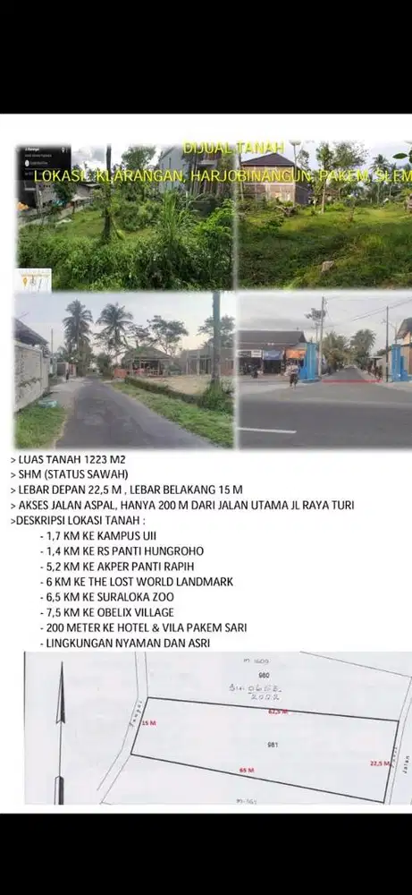 Dijual tanah pekarangan di pakem cocok untuk villa