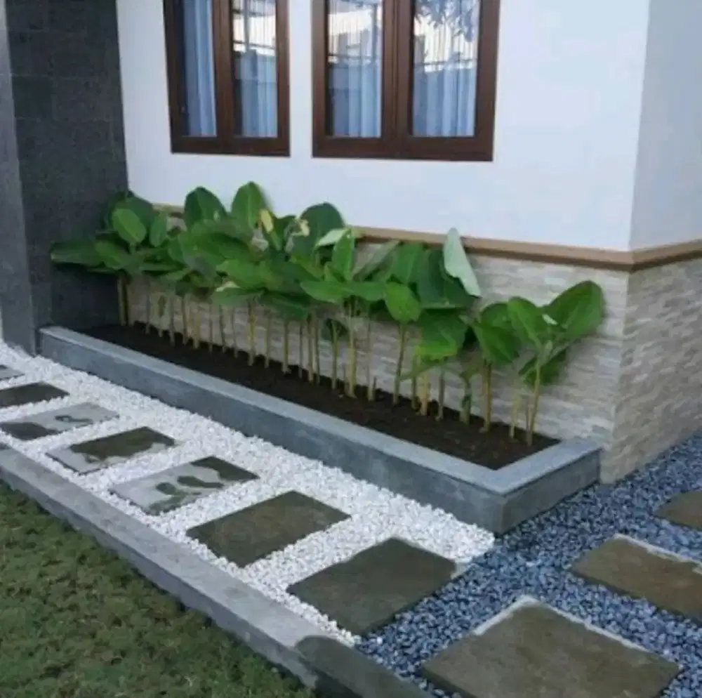 Pembuatan taman kering simpell motif batu coral