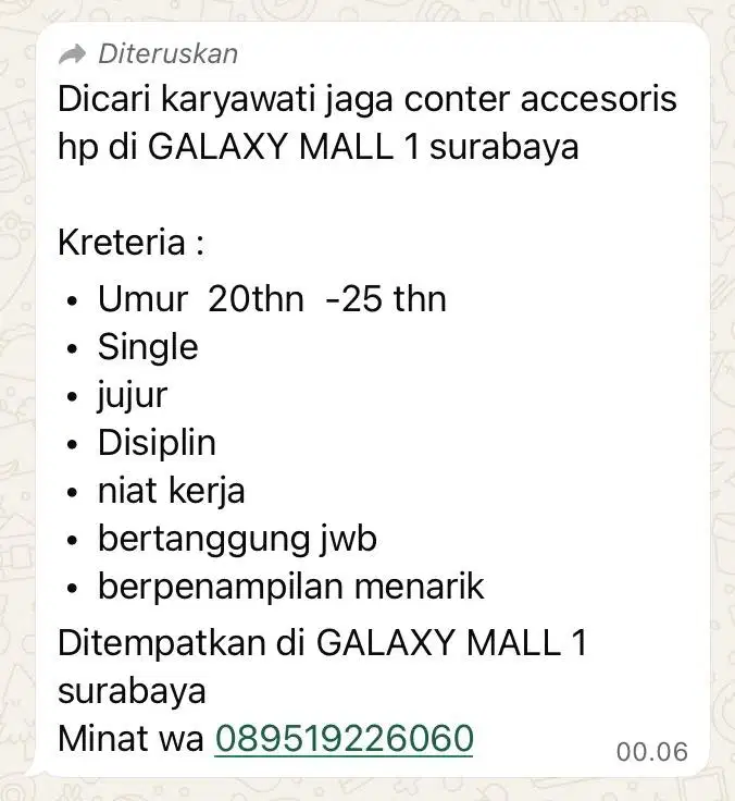 Lowongan kerja jaga stand toko acc hp