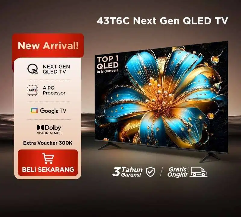 [Next Gen QLED] TCL 43T6C QLED 4K 43” Like New, Nego, Garansi Panjang