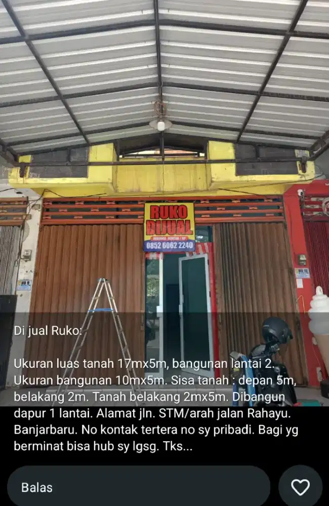 Dijual ruko luas tanah 17x 5