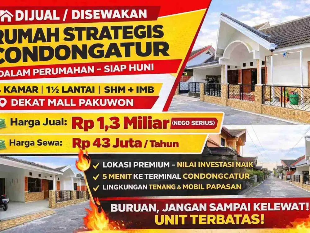 RUMAH STRATEGIS CONDONGCATUR – HARGA NEGO!
SIAP HUNI | 4 KT | SHM | DEKAT MALL PAKUWON