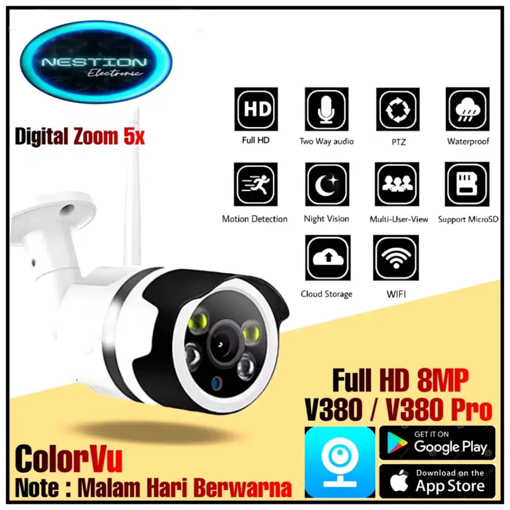 CCTV OUTDOOR 8MP CAMERA FULL HD 1080P WATERPROOF WIFI V380 IP ANDROID