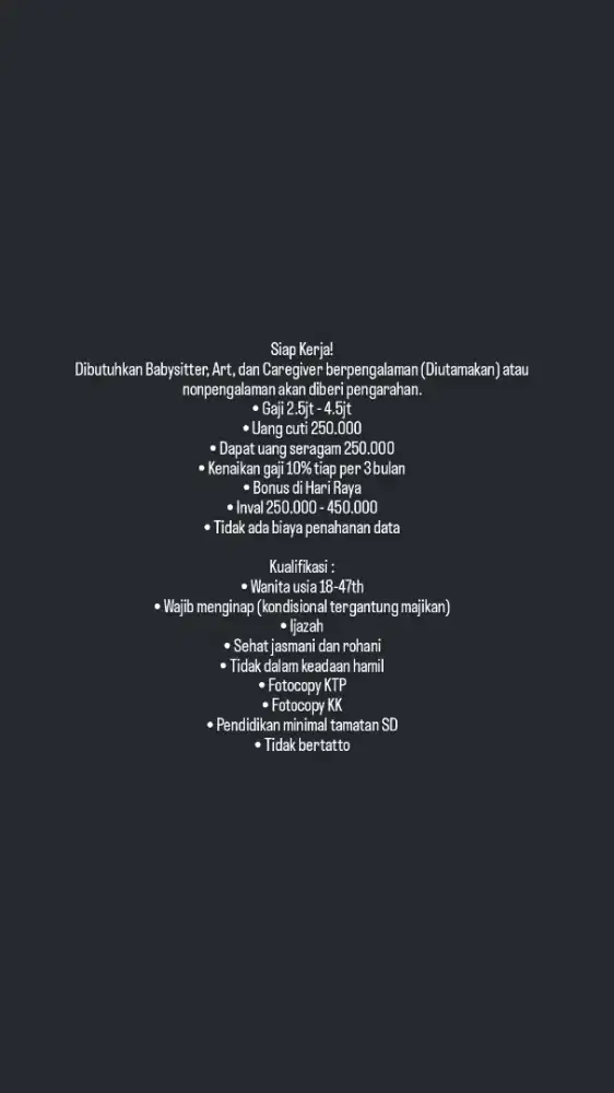 Lowongan Kerja Baby sitter,Art  dan Caregiver