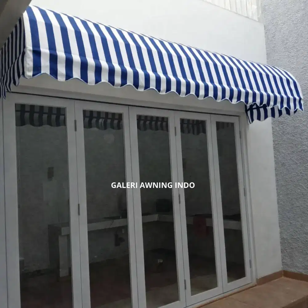 kanopi kain awning belang biru putih murah bergaransi gratis survei