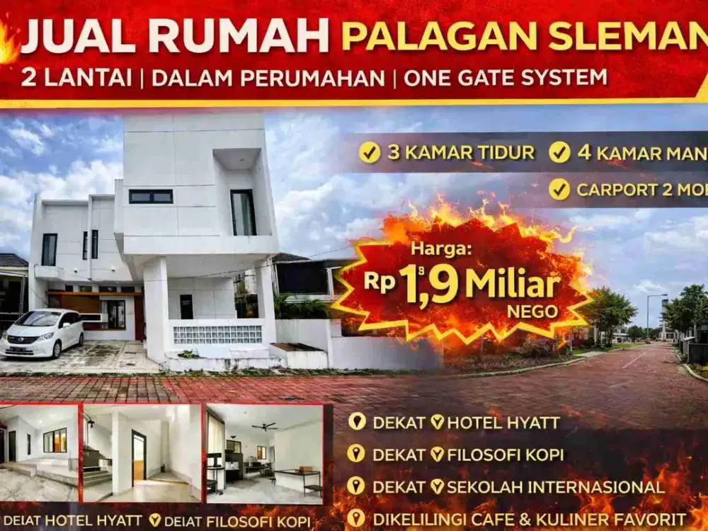 Jual Rumah Palagan Sleman 2 Lantai Dalam Perumahan, Dekat Hyatt & Filosofi Kopi