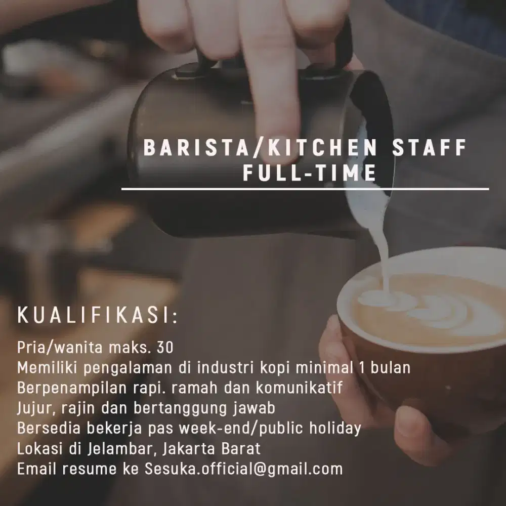 Barista/kitchen staff berpengalaman