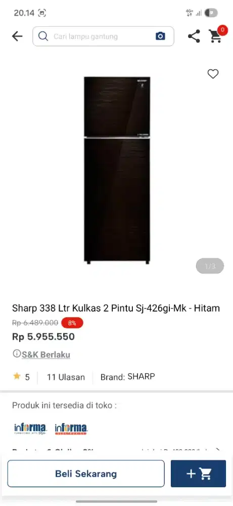 Promo kulkas sharp 2 pintu