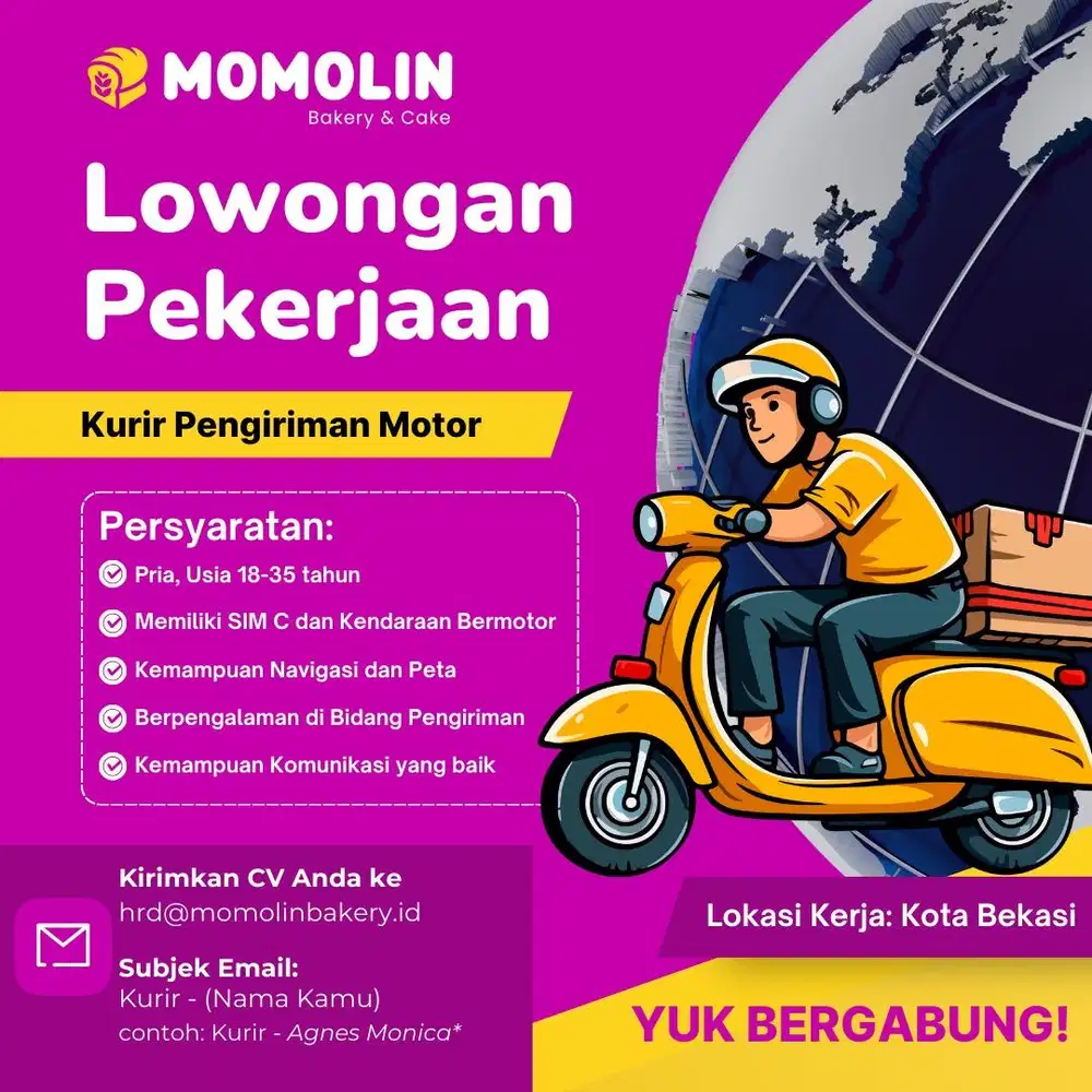 Lowongan Kerja Kurir Pengiriman Kue Bakery (loker)