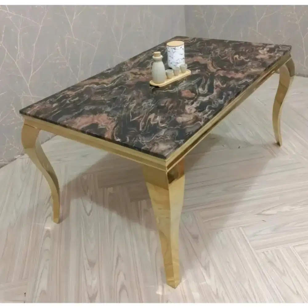 Meja tamu batu marmer asli 1,3 mtr tebal limited kaki Stainless steel