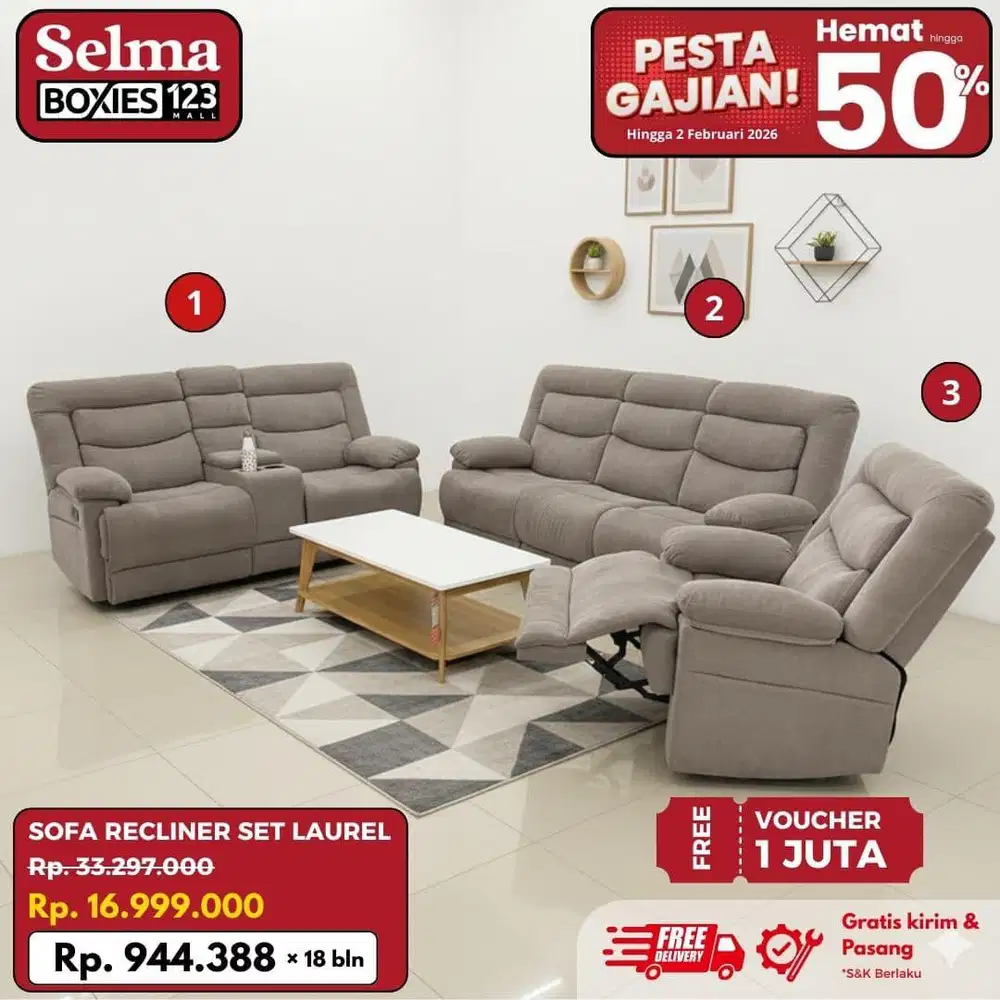 Sofa set recliner selma promo murah
