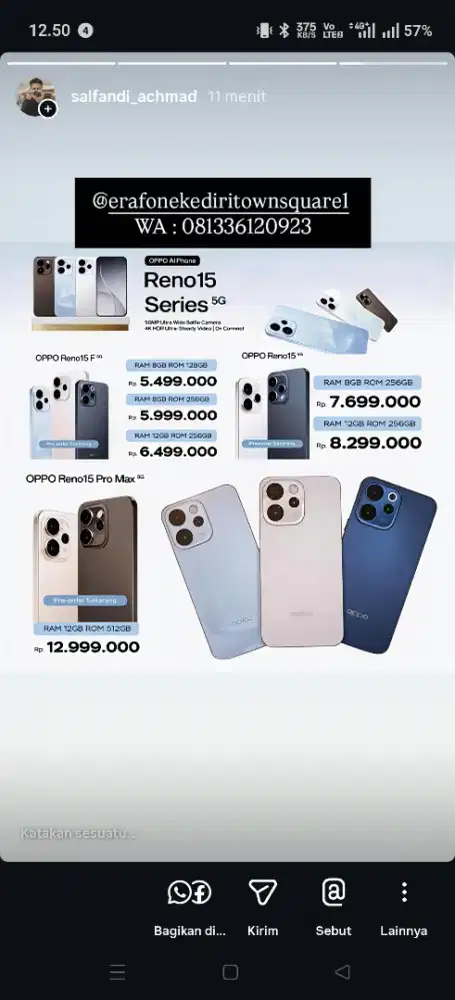 OPPO Reno 15f 12/256 ready stock bisa kredit