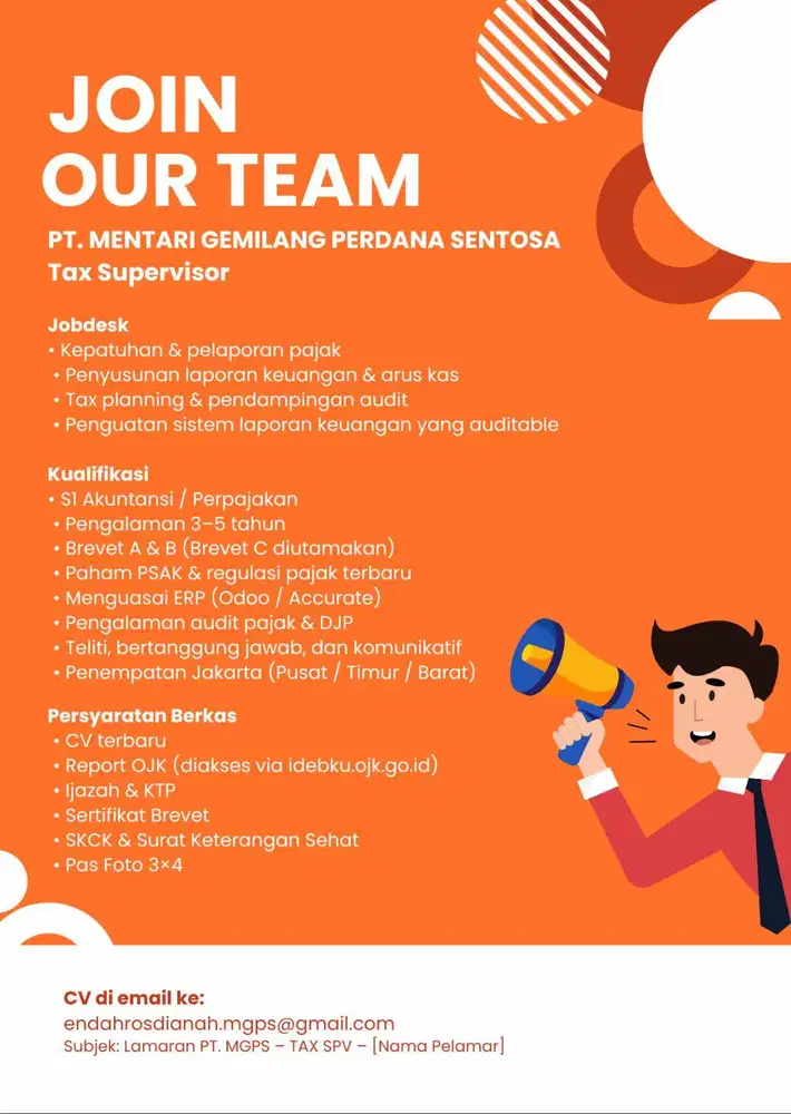 LOWONGAN PEKERJAAN TAX SUPERVISOR