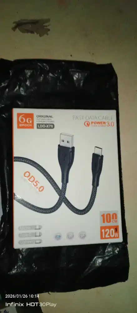 Kabel casan hp tipe C kondisi baru cepet buat cas kok