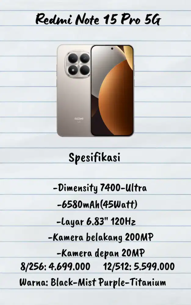 Pre Order Redmi Note 15 Pro 5G.Dapatkan Cashback 200k+Free Buds