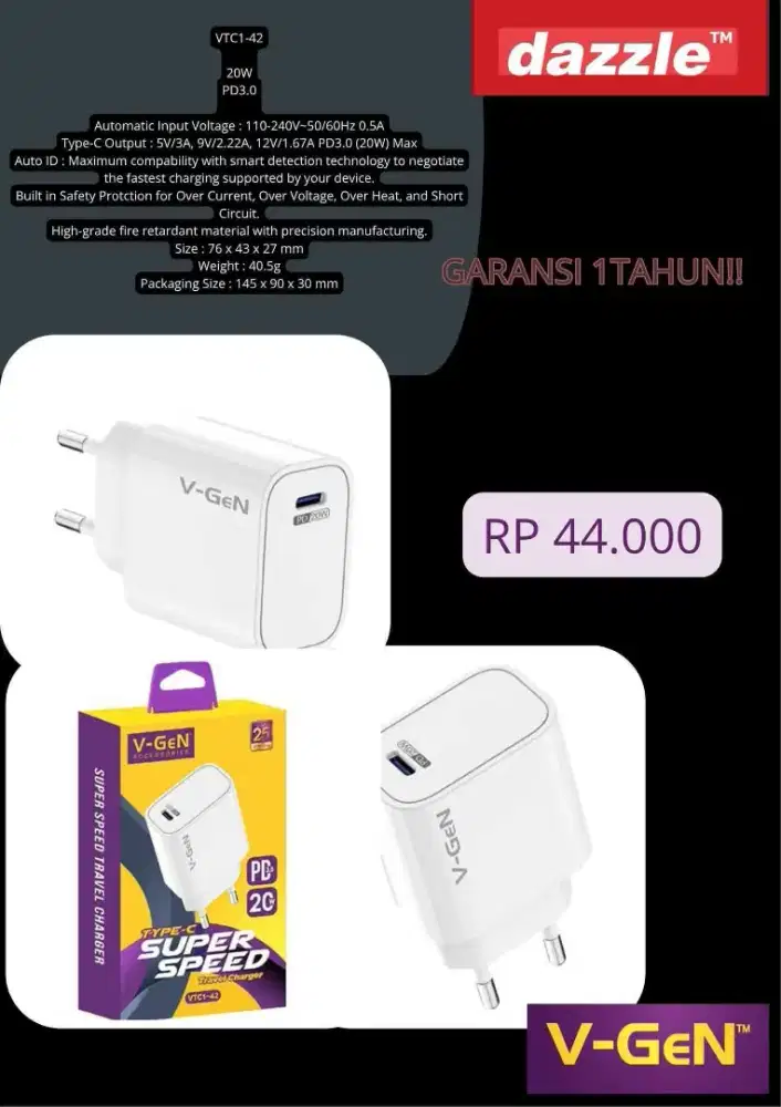 V-Gen charger type c vtc1-42