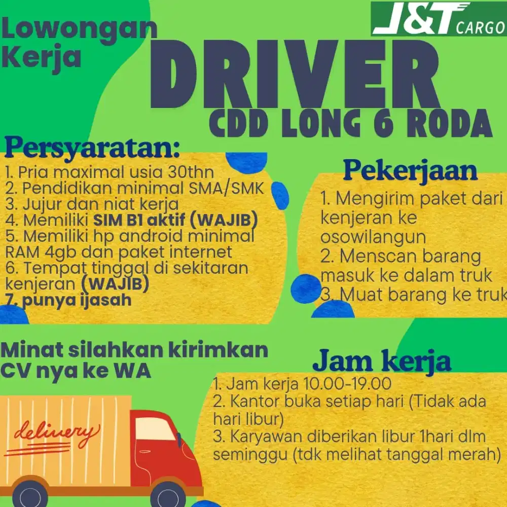 Lowongan kerja driver truk CDD sim B1 wilayah kenjeran