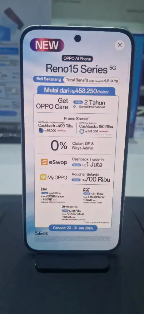 Oppo Reno15 5G Promo Gratis 2x Cicilan Tanpa Kartu Kredit