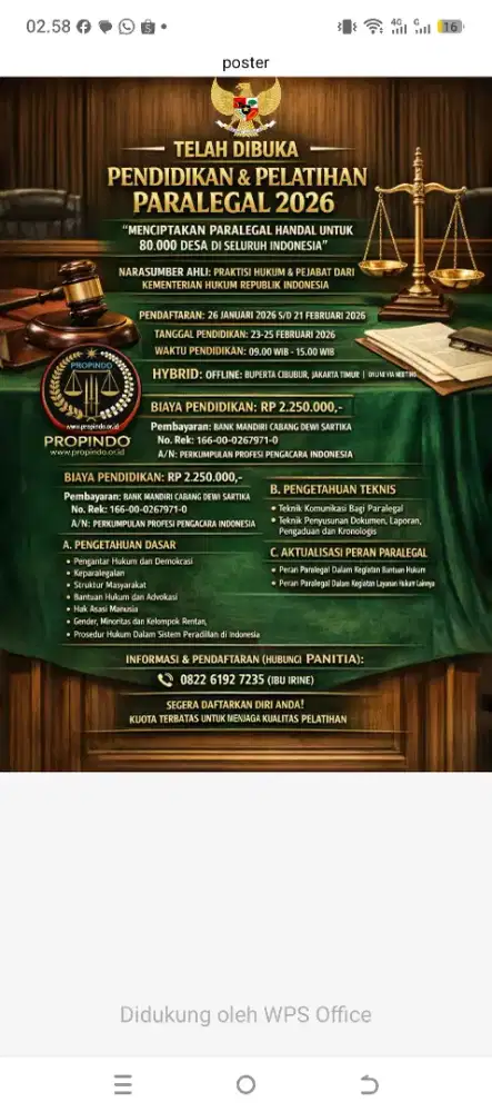 LOWONGAN KERJA PARALEGAL/ ASISTEN PENGACARA