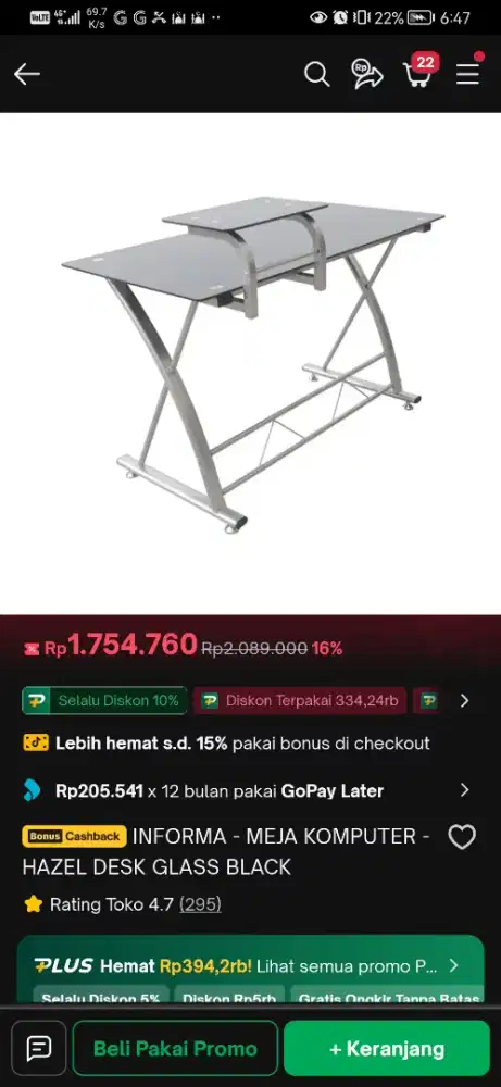 Meja Komputer / Belajar / Kerja  Kaca Informa