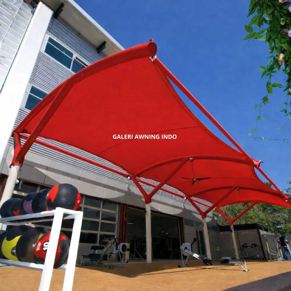 kanopi membran warna merah besi kokoh dan tahan lama gartis pasang