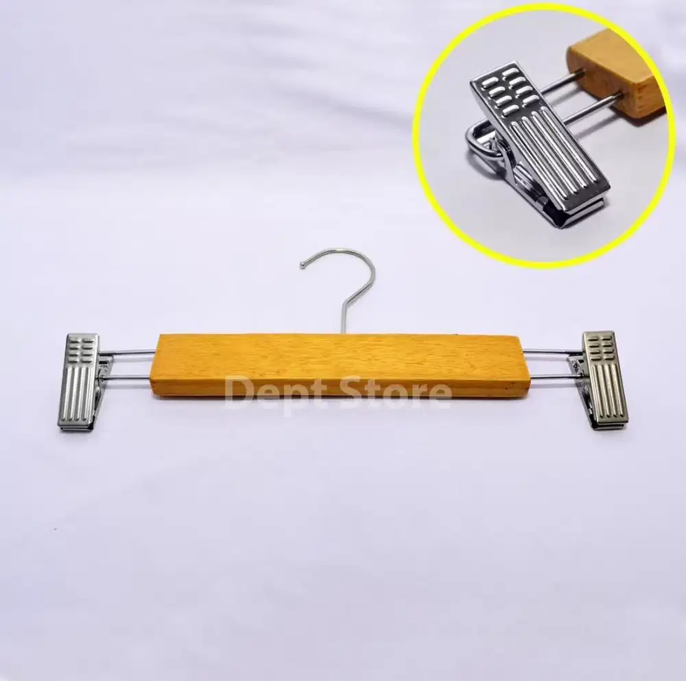 Hanger kayu jepit Natural (29cm) 72 pcs -hanger kayu celana anak