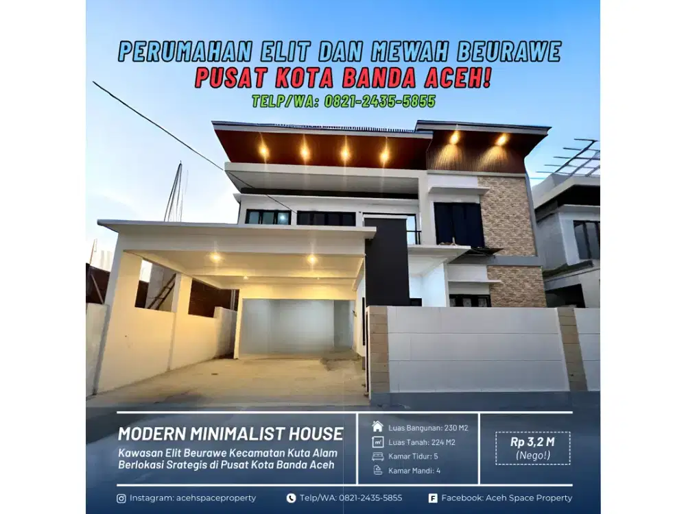 Dijual Rumah Mewah di Beurawe Pusat Kota Banda Aceh - Dekat Hermes Mall dan Simpang Jambotape!