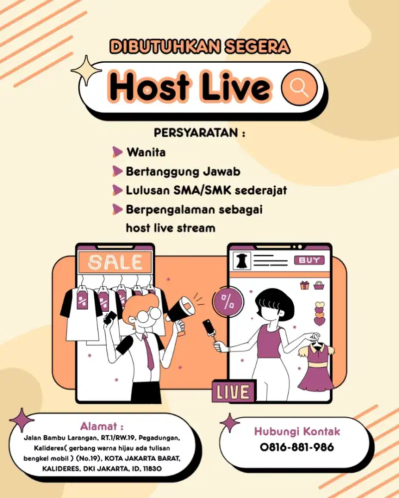 DICARI HOST LIVE untuk Live stream shopee dan tiktok