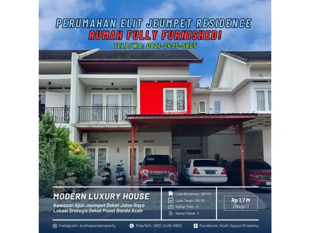 Dijual Rumah Mewah Fully Furnished di Jeumpet Residence - Komplek Elit Lengkap Fasilitas!