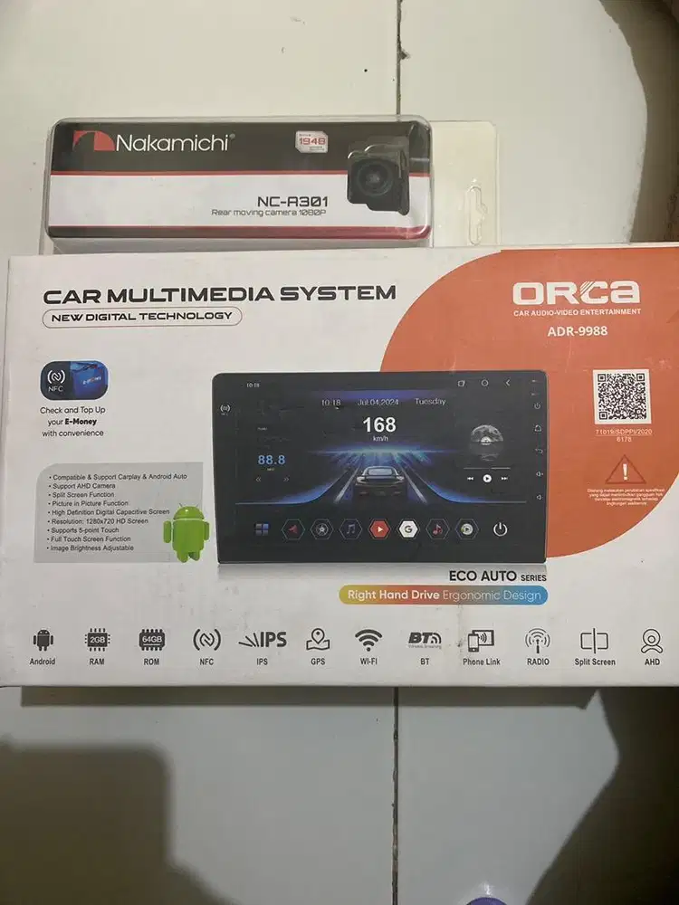 Head Unit Android Car (Orca ADR 9988 + Nakamichi NC A301)