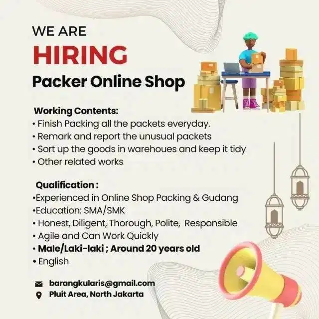 DIBUTUHKAN SEGERA! KARYAWAN PACKING ONLINE SHOP
