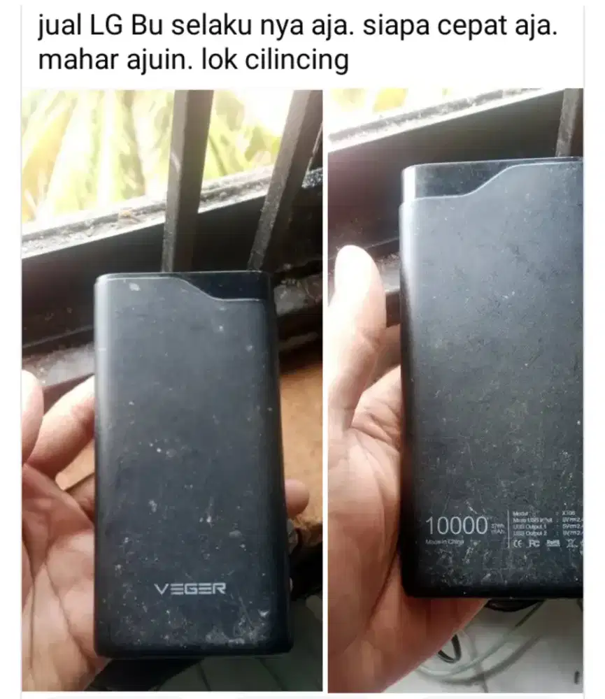 Powerbank (PB) veger capasitas 10000mah