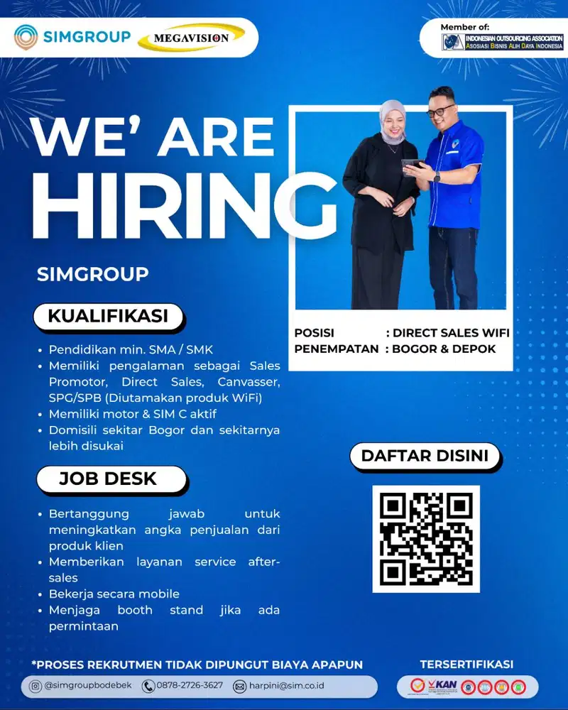 DICARI SALES WIFI MEGAVISION AREA BOGOR & DEPOK