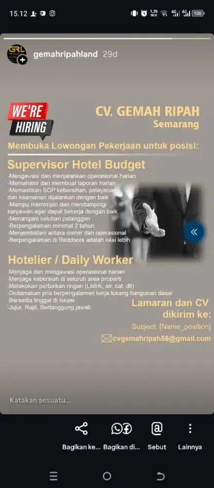 Loker untuk spv dan hotelier (daily worker)