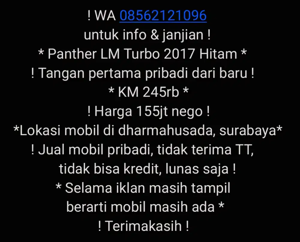 Isuzu Panther LM 2017 Diesel Hitam Tangan Pertama Kenjeran Surabaya