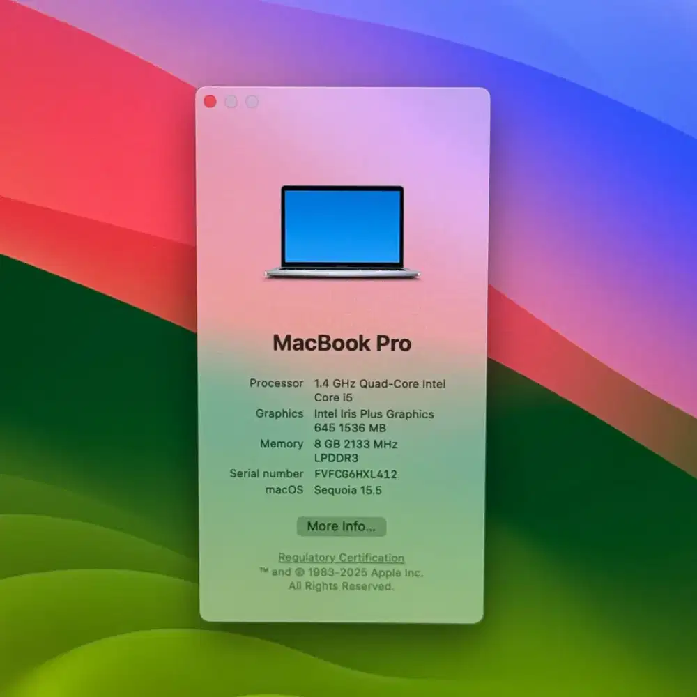 Macbook Pro 2019 layar 13 inch Ram 8 Ssd 256 Silver