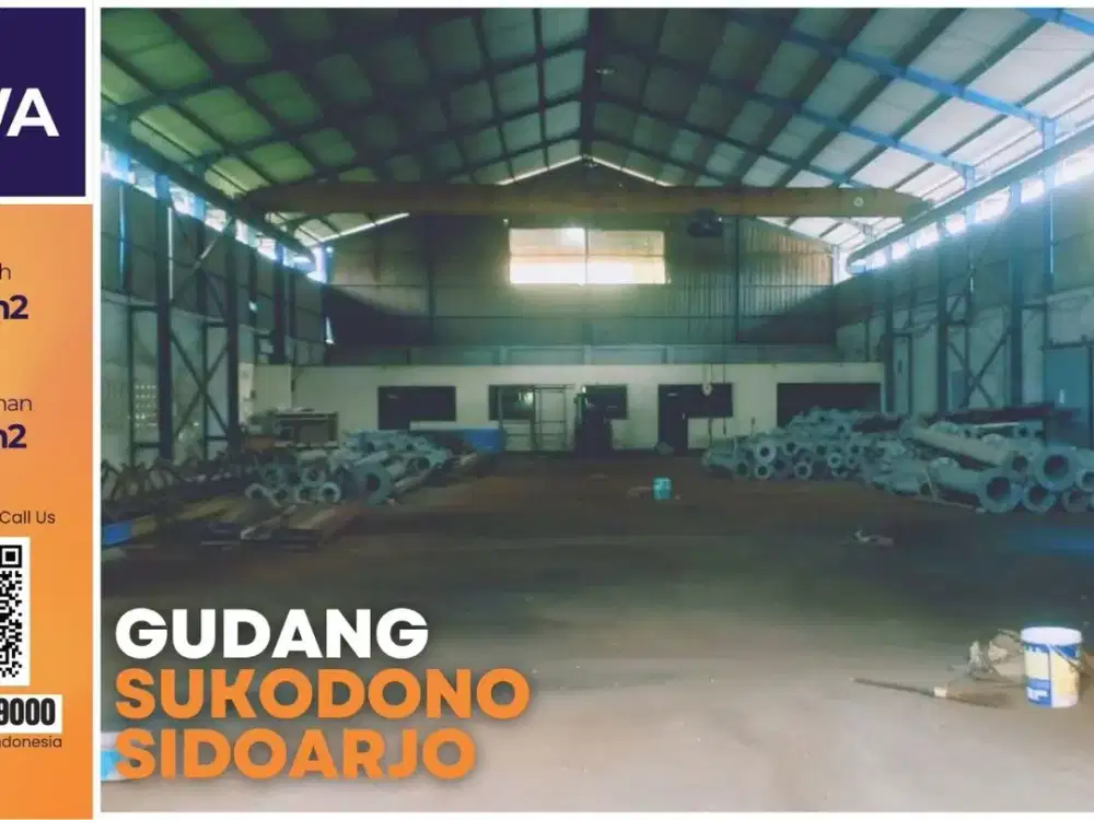 Sewa Gudang 2.000 m² Sukodono Gedangan Sidoarjo Listrik 100 KVA & Halaman Luas