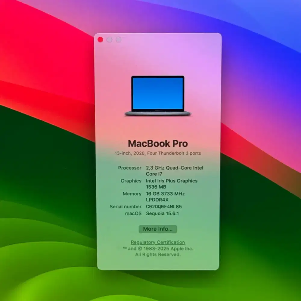 Macbook Pro 2020 Ram 16 Ssd 512 Layar 13 inch Core I7 Space Grey