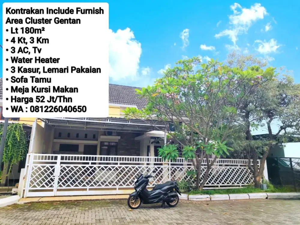 Sewa Rumah Full Furnish Area Perum Cluster Gentan, Dekat Laweyan, Purwosari