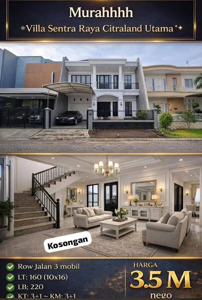 Dijual Rumah Murah Banget Cantik Siap Huni Villa Sentra Raya Citraland