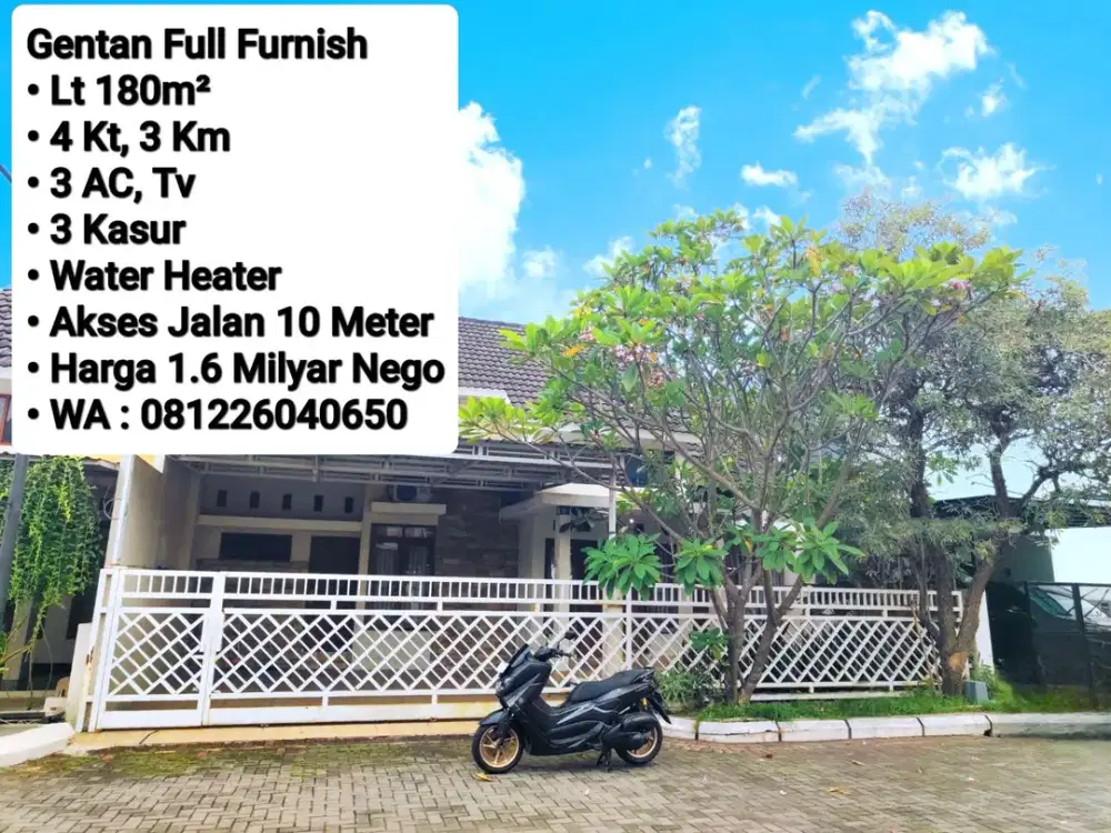 Jual Rumah Full Furnish Area Perumahan Cluster Gentan, Dekat Purwosari, Laweyan, Solo Baru
