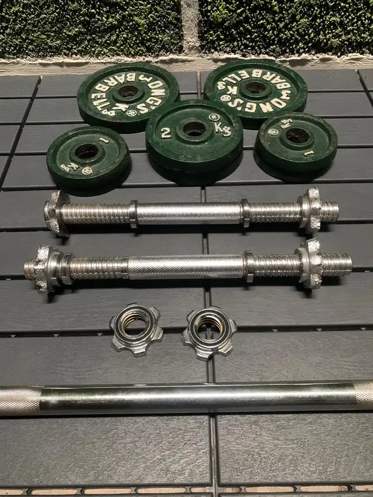 BARBEL / DUMBEL / STICK + PLATE USED LIKE NEW